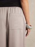 Reiss Elsie Satin Wide Leg Elastic Waist Trousers, Grey