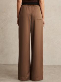 Reiss Elsie Satin Wide Leg Elastic Waist Trousers - view 2, Taupe Neutral