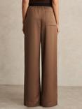 Reiss Petite Elsie Satin Elasticated Waist Wide Leg Trousers, Taupe Neutral