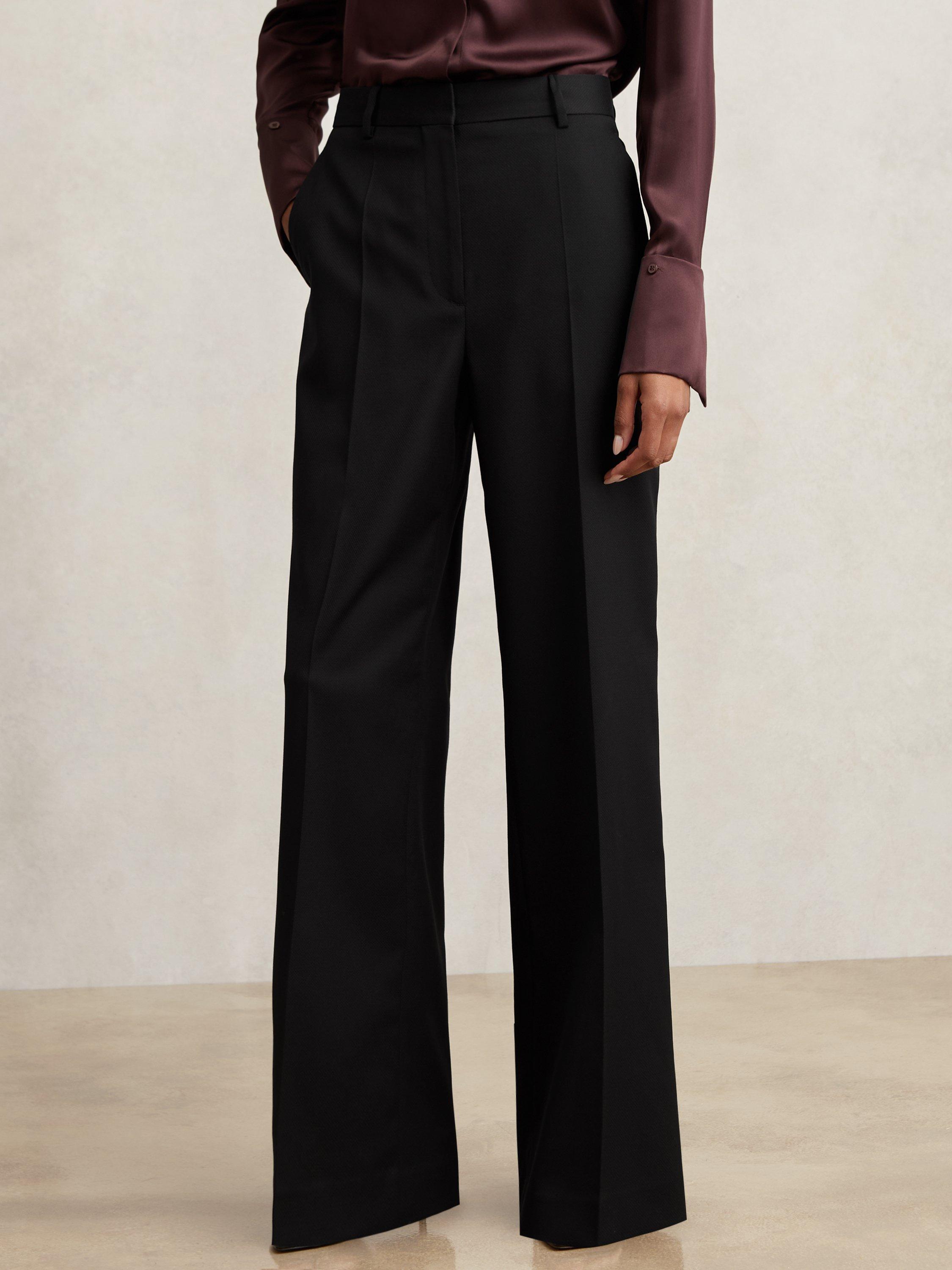 Product image 4 of 5, which shows Reiss Petite Haisley Wool-Blend Tailored Flared Suit Trousers, Black, 6Pt