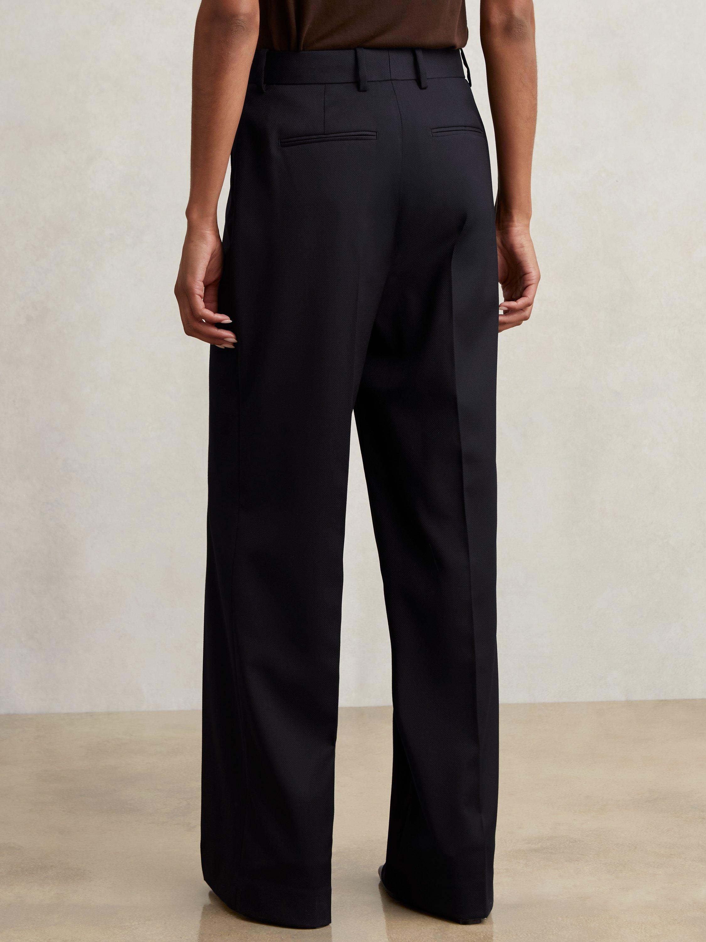 Product image 2 of 5, which shows Reiss Petite Haisley Wool-Blend Tailored Flared Suit Trousers, Navy, 6Pt