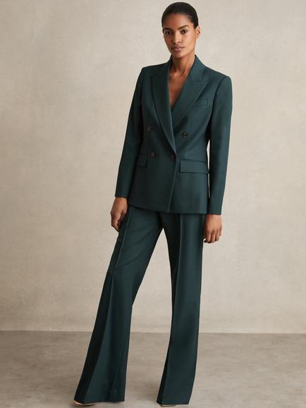 Reiss Petite Jade Wool-Blend Wide-Leg Suit Trousers, Green, Green