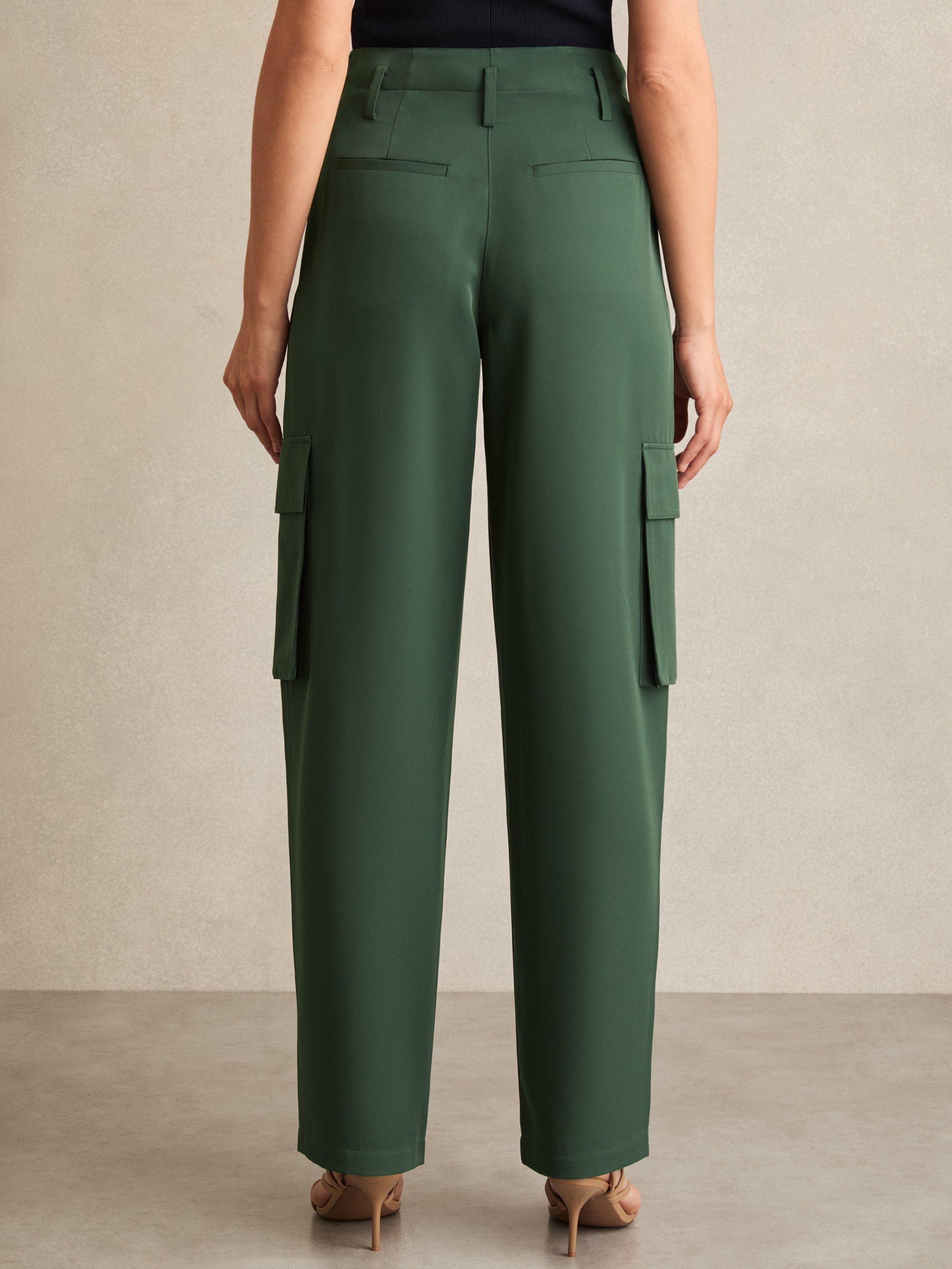 Product image 2 of 5, which shows Reiss Orla Wide Leg Cargo Trousers, Green, 6