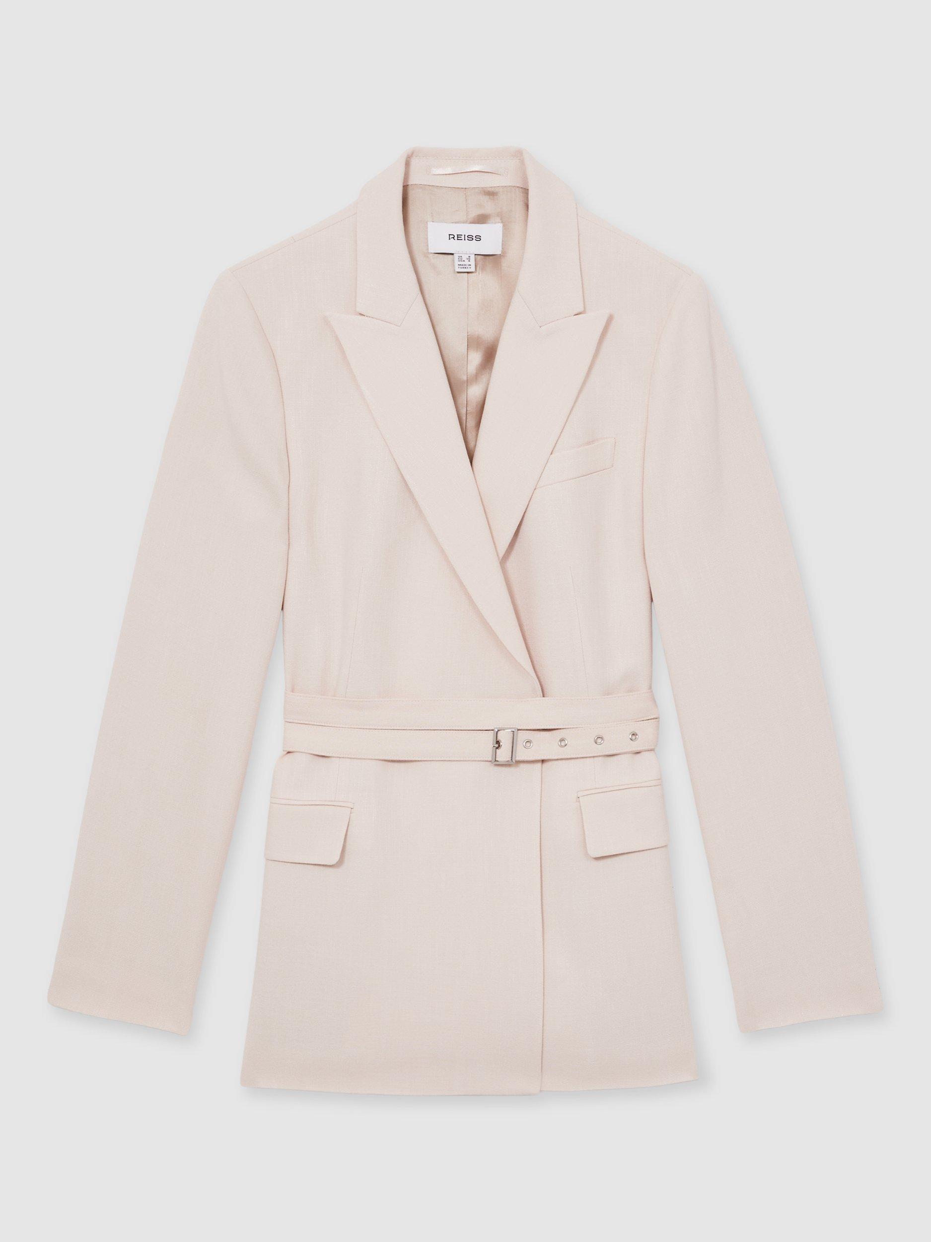Product image 3 of 5, which shows Reiss Darcie Single-Breasted Belted Suit Jacket, Pink, 6