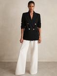 Reiss Eden Oversized Double-Breasted Linen Blend Blazer, Black