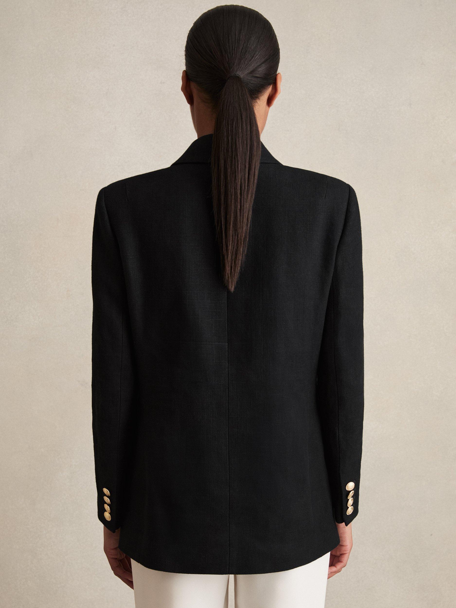 Product image 2 of 5, which shows Reiss Eden Oversized Double-Breasted Linen Blend Blazer, Black, 6
