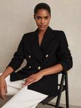 Reiss Petite Eden Double Breasted Linen Blend Blazer, Black