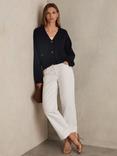 Reiss Mila Button Detail Wool Rich Cardigan, Navy