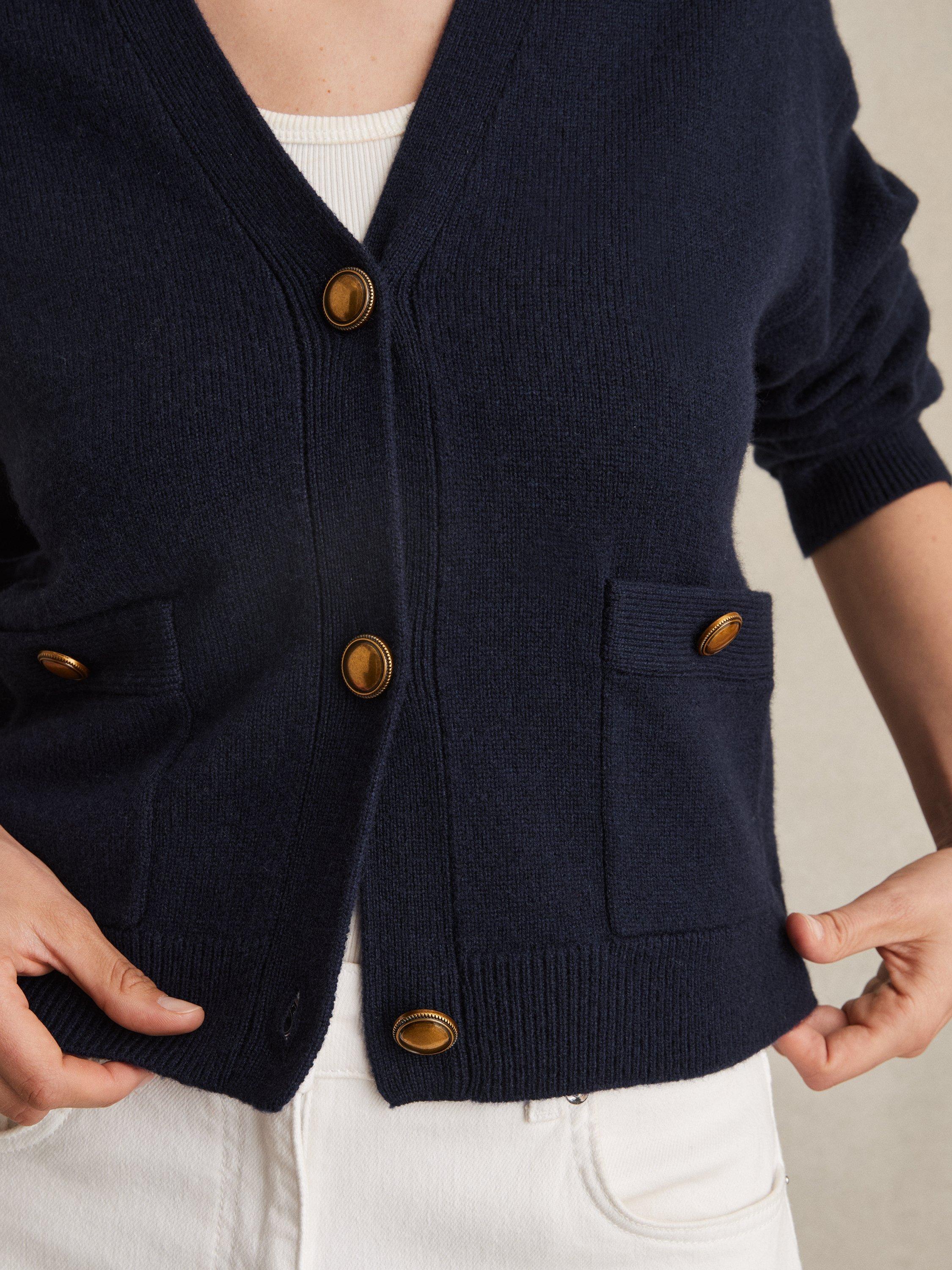 Product image 5 of 5, which shows Reiss Mila Button Detail Wool Rich Cardigan, Navy, XS