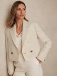 Reiss Mia Textured Cropped Blazer, White