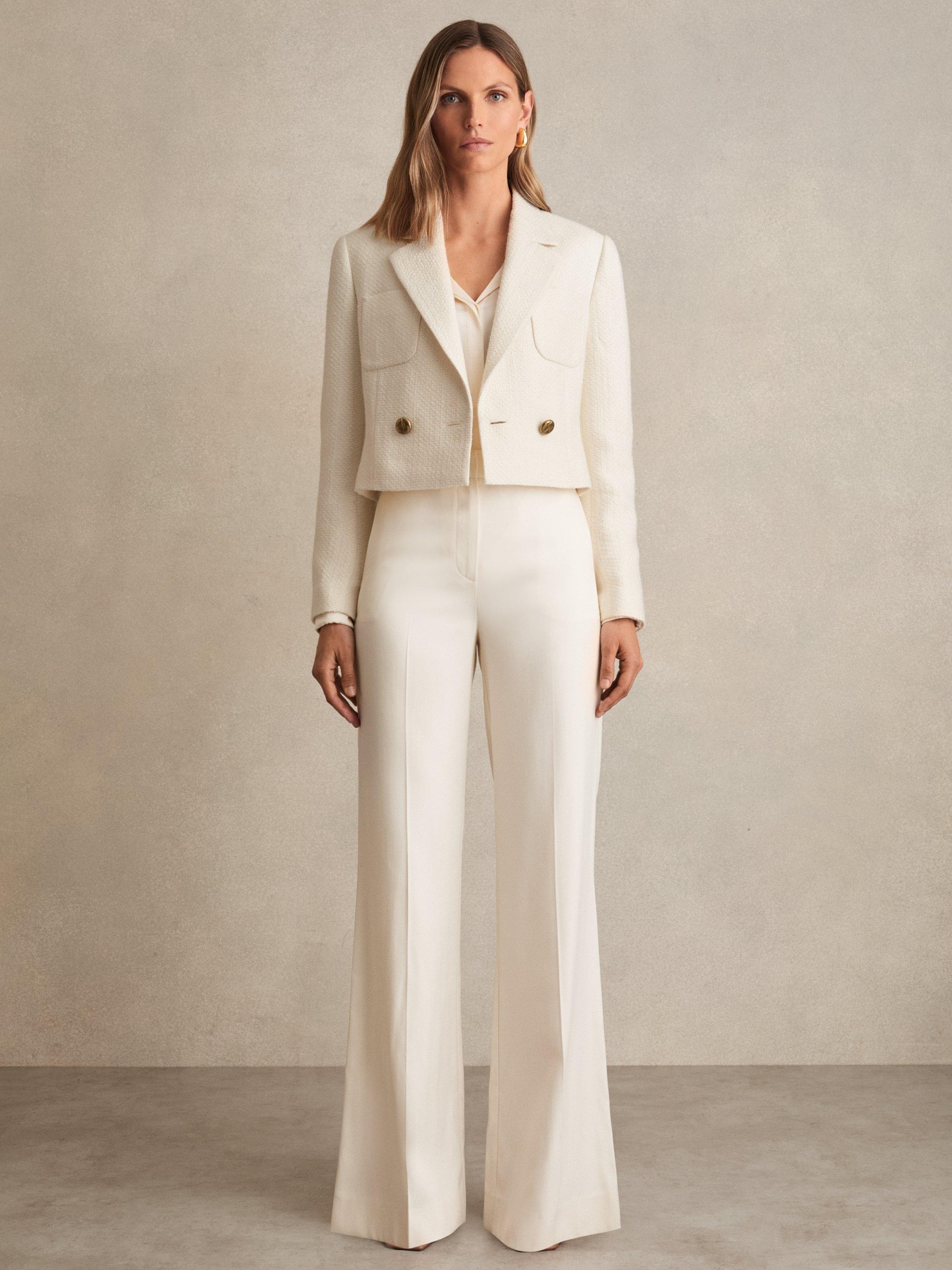 Product image 2 of 5, which shows Reiss Mia Textured Cropped Blazer, White, 6