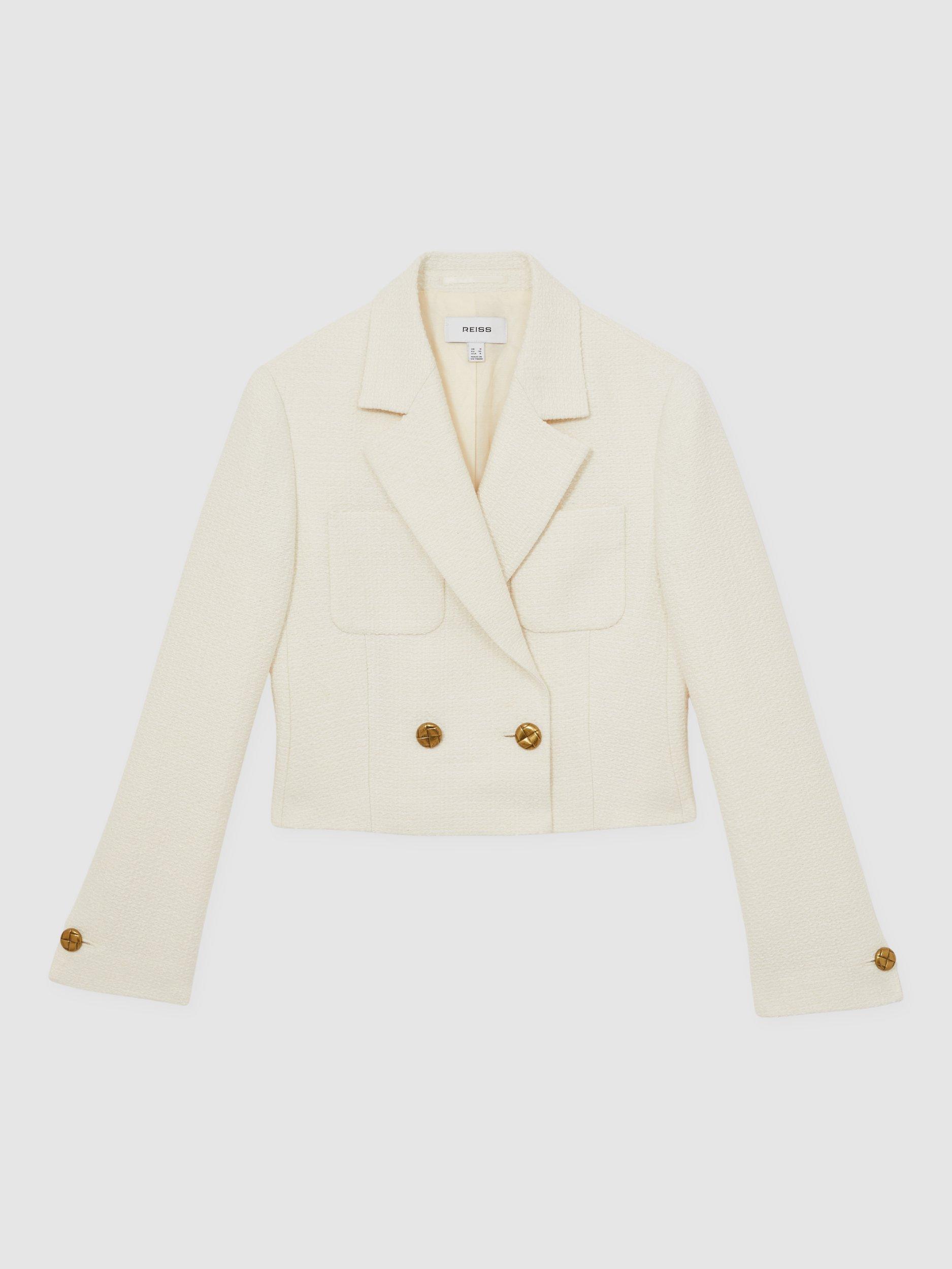 Product image 3 of 5, which shows Reiss Mia Textured Cropped Blazer, White, 6
