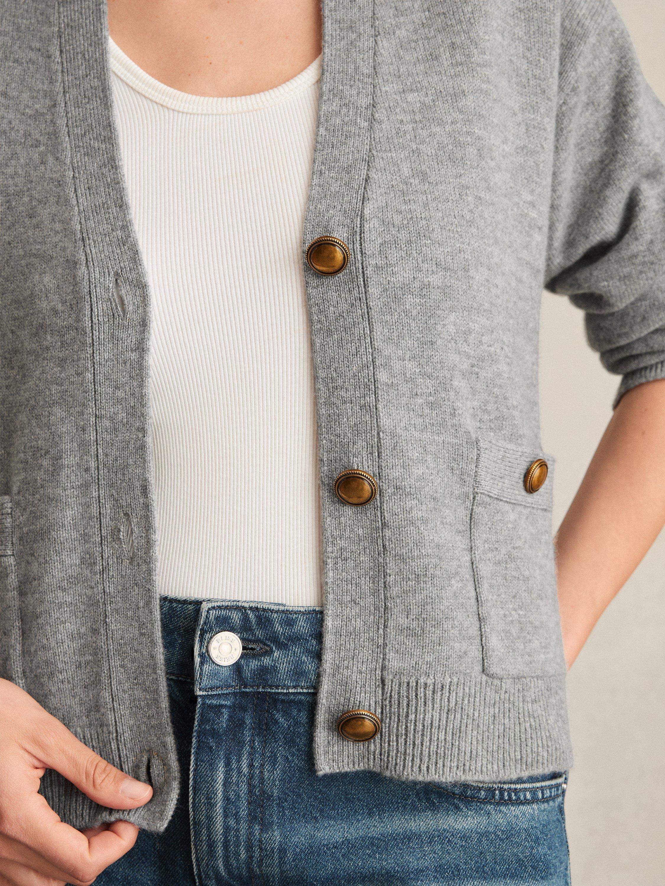 Product image 5 of 5, which shows Reiss Mila Button Detail Wool Rich Cardigan, Silver Grey, XS