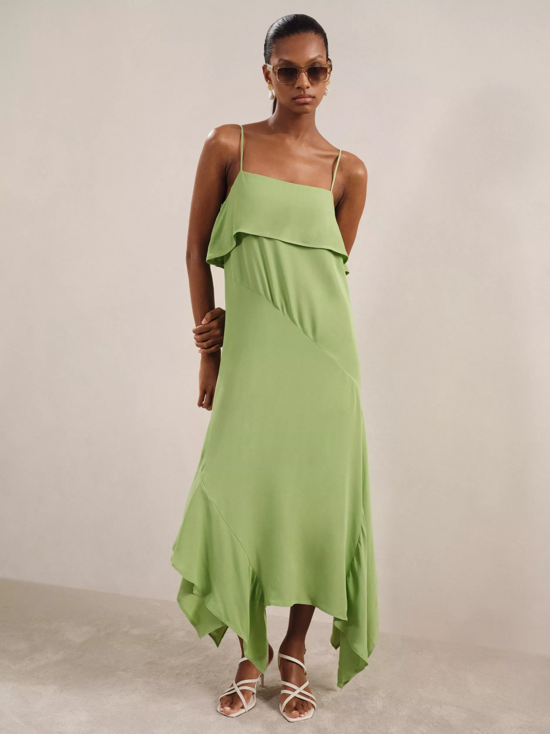 【海外限定】REISSワンピース☆Alba Asymmetric Ruffle Midi Dre Reiss Alba Asymmetric Ruffle Midi Dress, Green