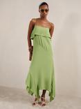 Reiss Alba Asymmetric Ruffle Midi Dress, Green