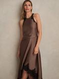 Reiss Anais Satin Drape Lace-Trim Midi Dress
