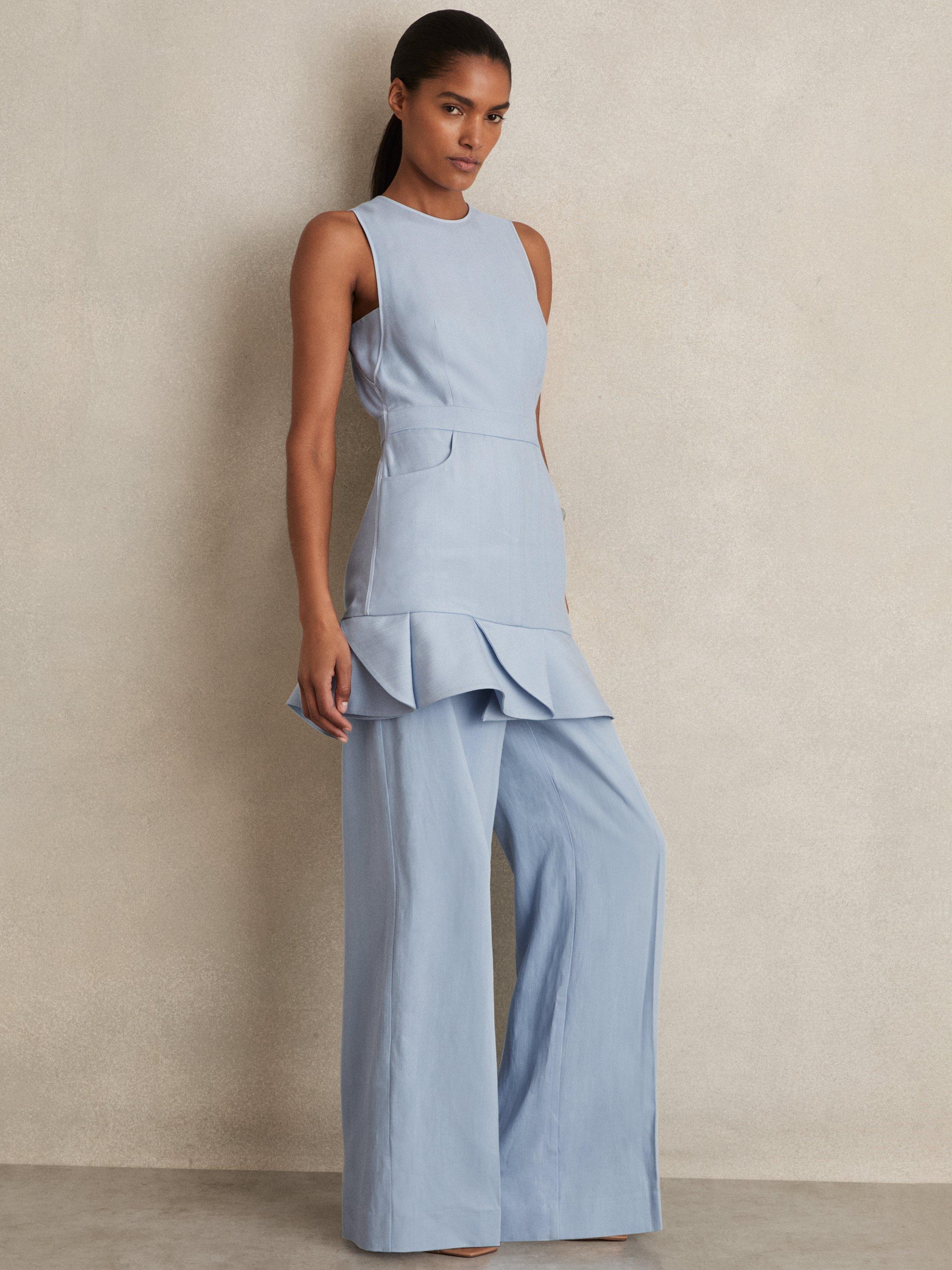 Product image 2 of 5, which shows Reiss Ashley Ruffle Hem Mini Dress, Blue, 14