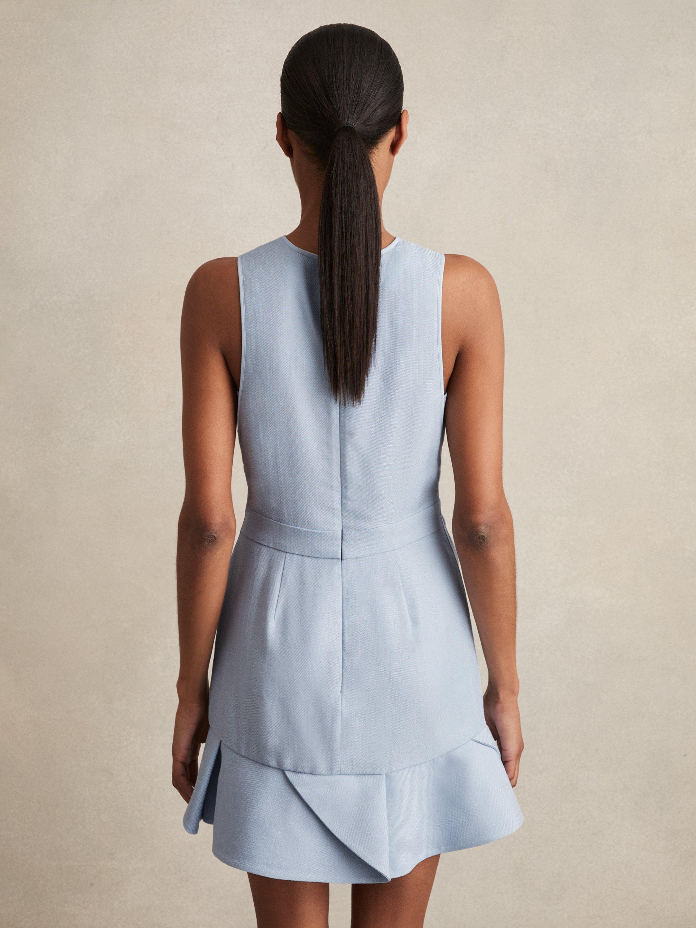 Product image 5 of 5, which shows Reiss Ashley Ruffle Hem Mini Dress, Blue, 14