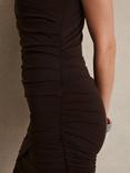 Reiss Ceres Ruched Jersey Mini Dress, Chocolate Brown