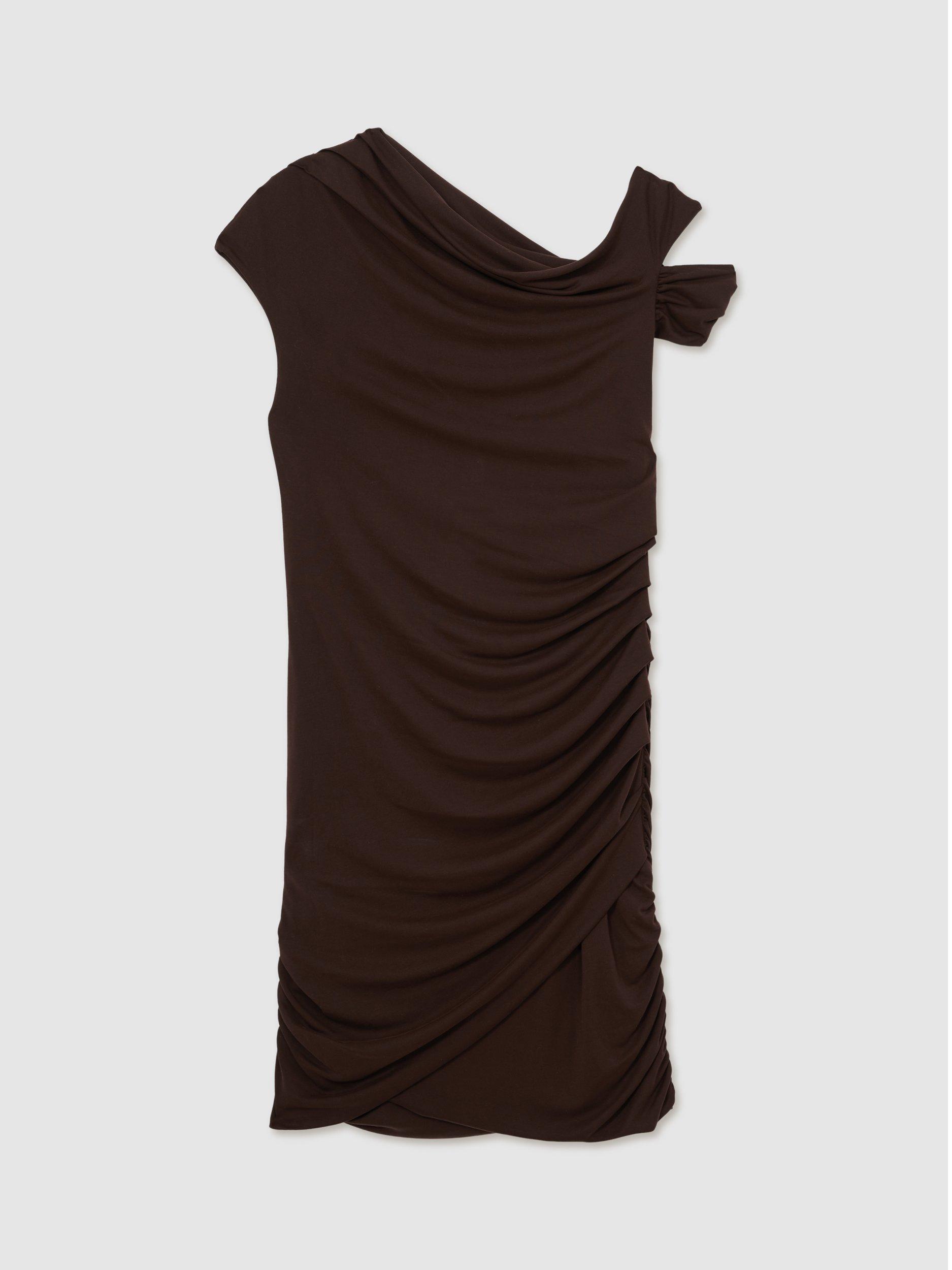 Product image 4 of 5, which shows Reiss Ceres Ruched Jersey Mini Dress, Chocolate Brown, 10