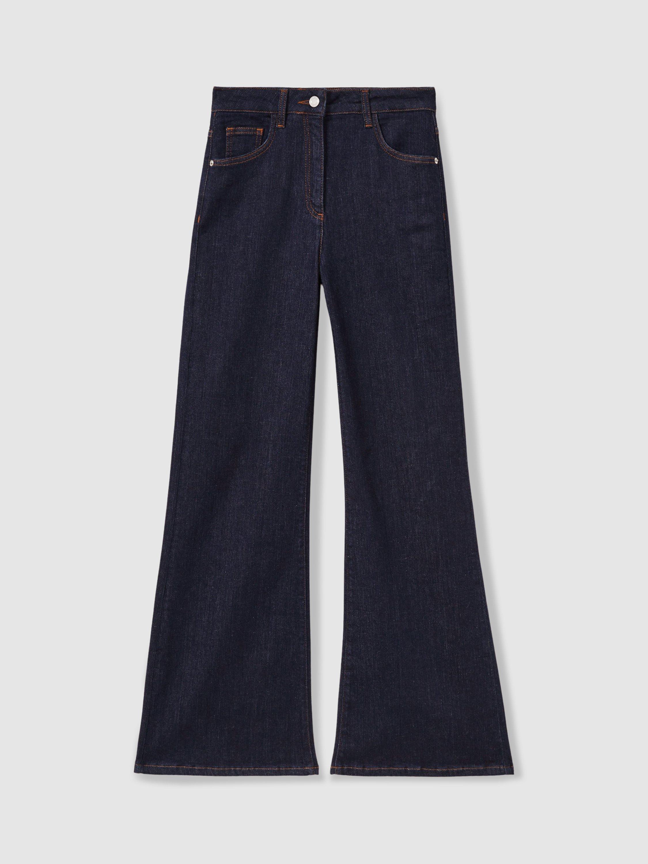Product image 3 of 5, which shows Reiss Bonnie Mid Rise Flared Jeans, Dark Blue, 26R