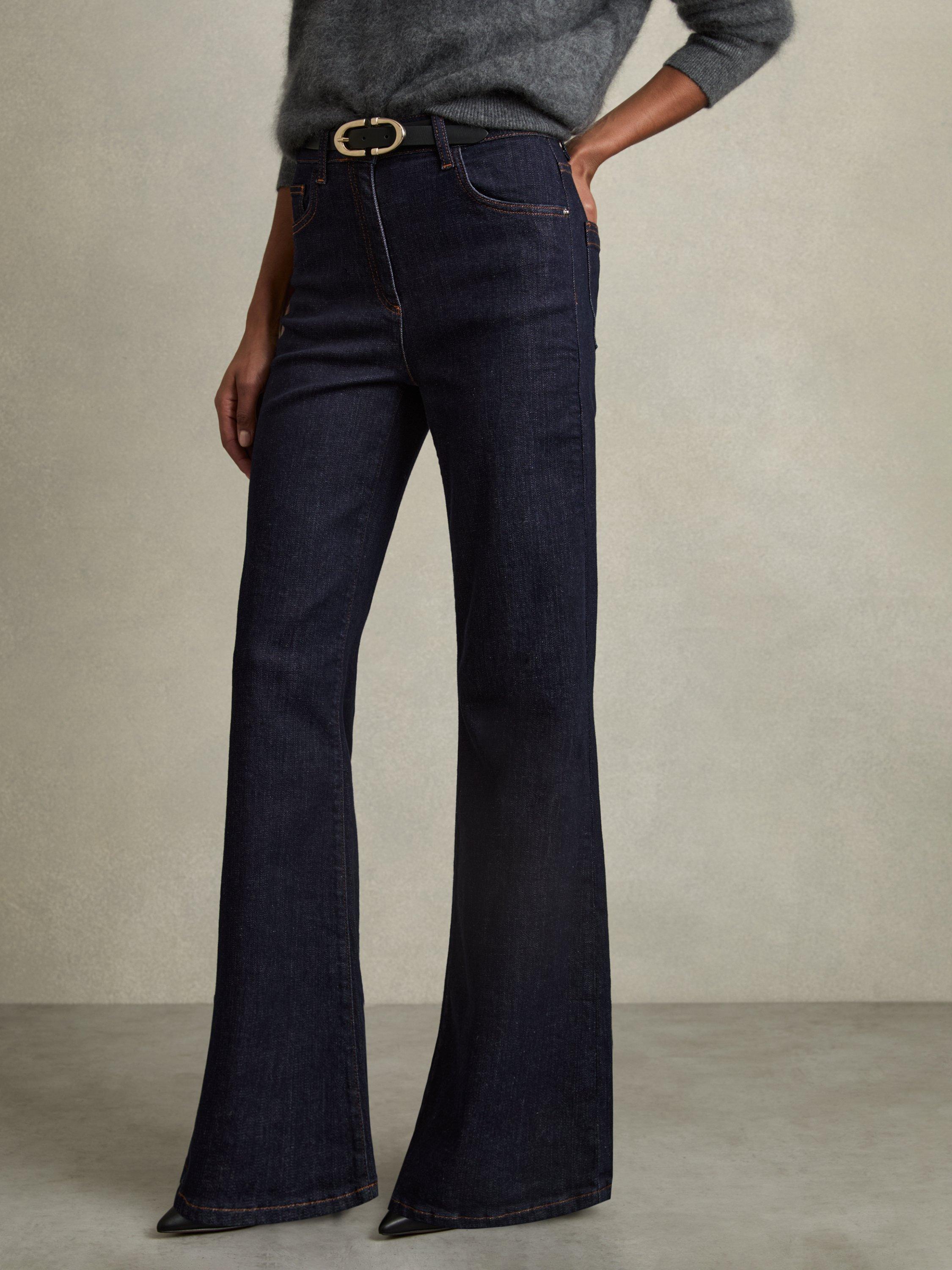 Product image 4 of 5, which shows Reiss Bonnie Mid Rise Flared Jeans, Dark Blue, 26R