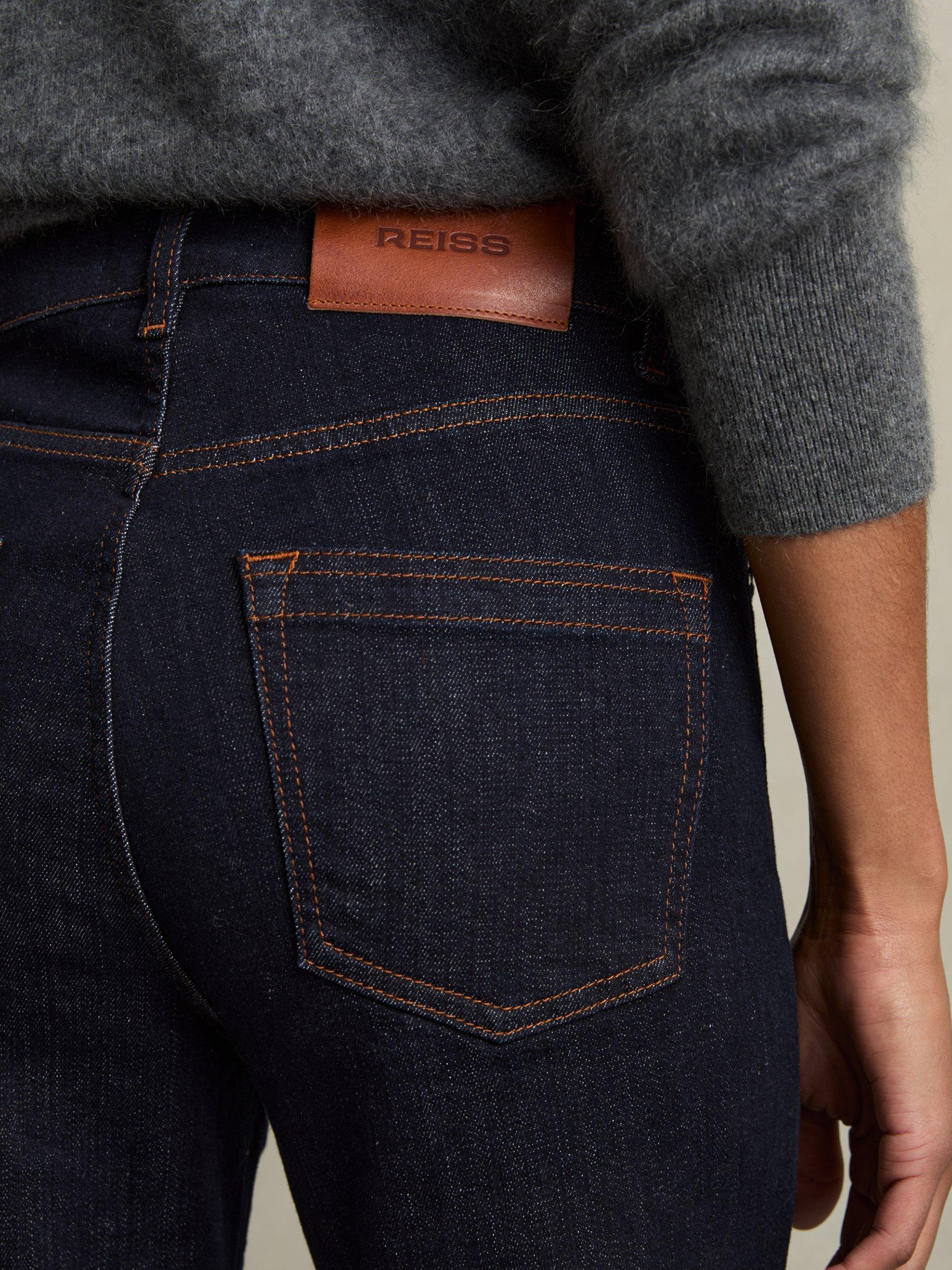 Product image 5 of 5, which shows Reiss Bonnie Mid Rise Flared Jeans, Dark Blue, 26R