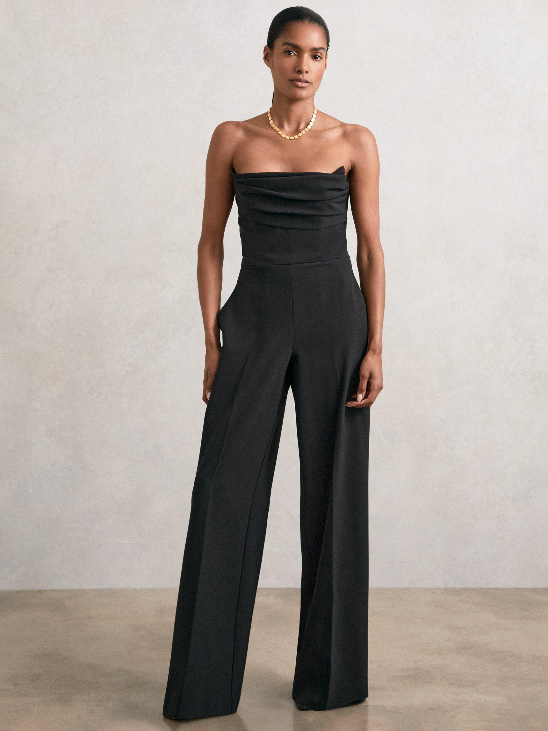 Product image 1 of 4, which shows Reiss Ayla Bandeau Neck Jumpsuit, Black, 6