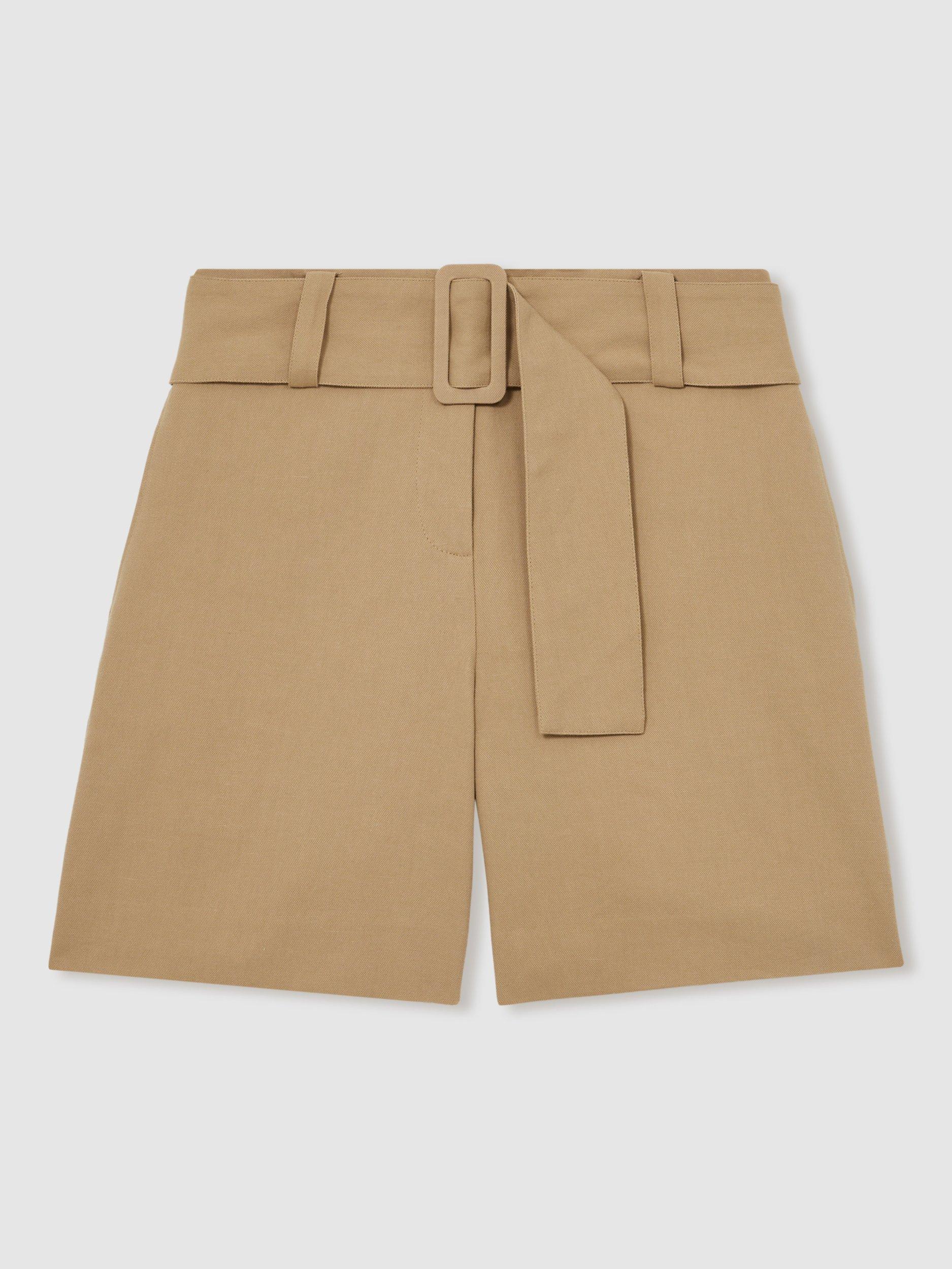 Product image 4 of 5, which shows Reiss Harper Belted Tailored Shorts, Camel, 6