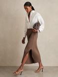 Reiss Pippa Pleated Jersey Midi Skirt, Chocolate