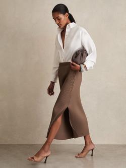 Reiss Pippa Pleated Jersey Midi Skirt, Chocolate, Chocolate