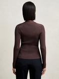 Reiss Lauri Craft-Stitch Rib-Knit Top, Mocha Brown