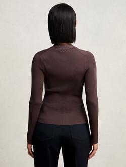 Reiss Lauri Craft-Stitch Rib-Knit Top, Mocha Brown - view 2, Mocha Brown