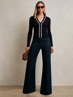 Reiss Lauri V-Neck Jumper, Navy/White, Navy/White