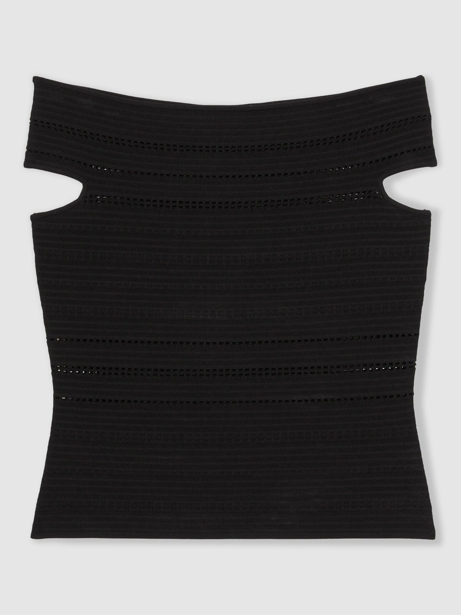 Product image 3 of 5, which shows Reiss Alessia Bardot Knit Top, Black, XS
