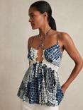 Reiss Estella Animal Print Lace Trim Cami Top, Blue/Multi