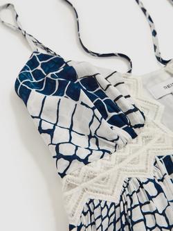 Reiss Estella Animal Print Lace Trim Cami Top, Blue/Multi - view 2, Blue/Multi