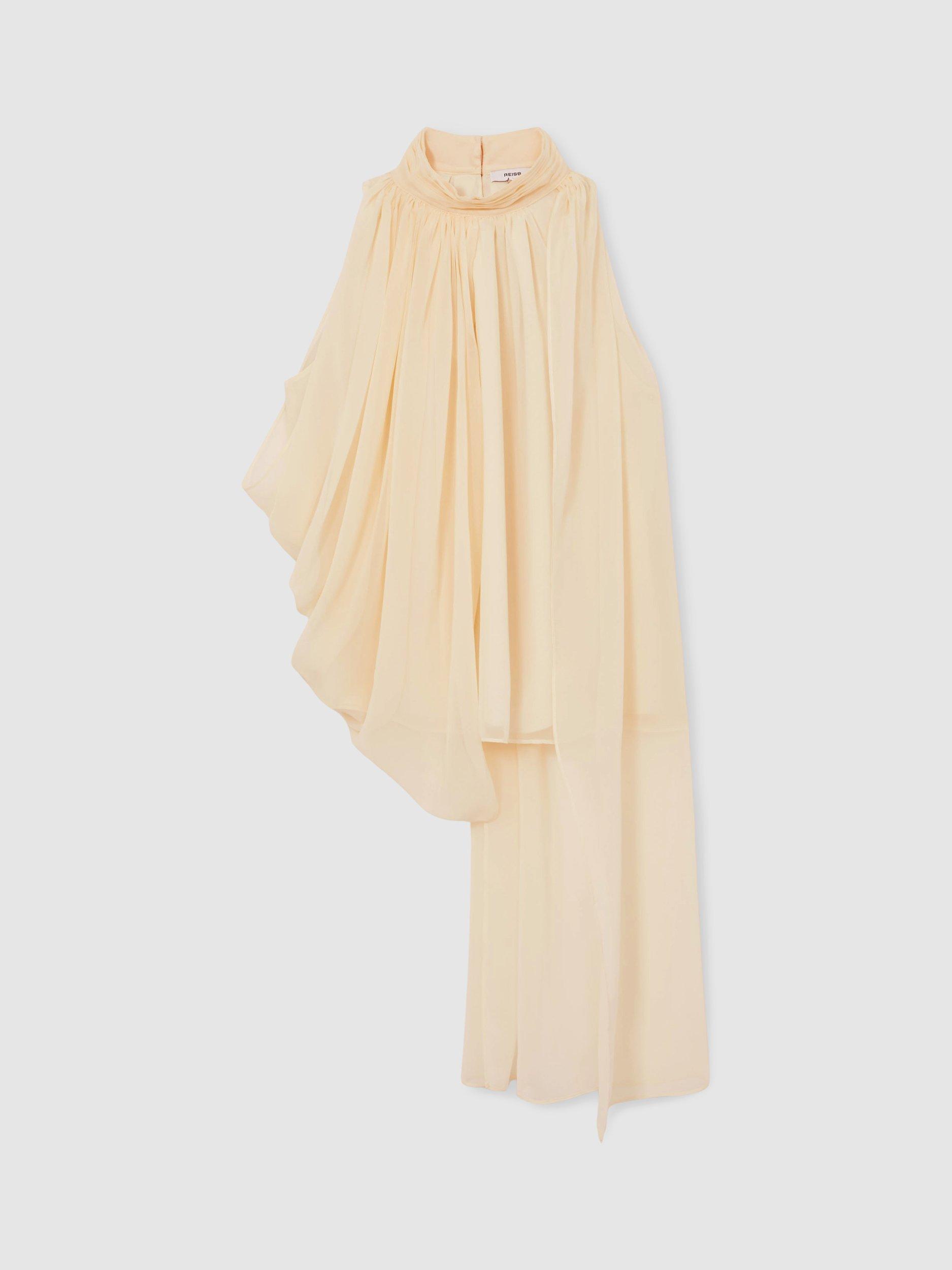 Product image 3 of 6, which shows Reiss Fi Draped Chiffon Sleeveless Top, Ivory, 6