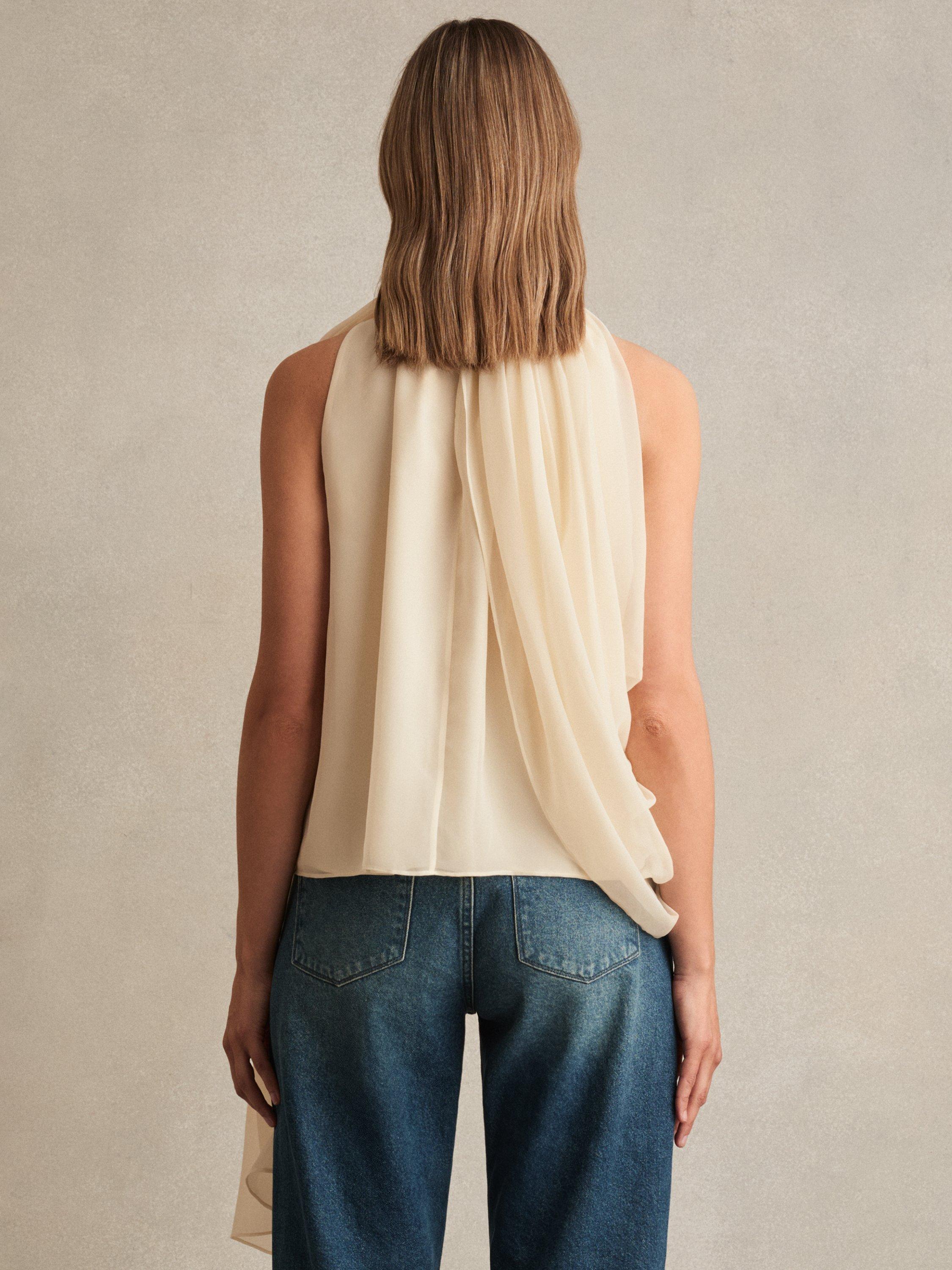 Product image 5 of 6, which shows Reiss Fi Draped Chiffon Sleeveless Top, Ivory, 6