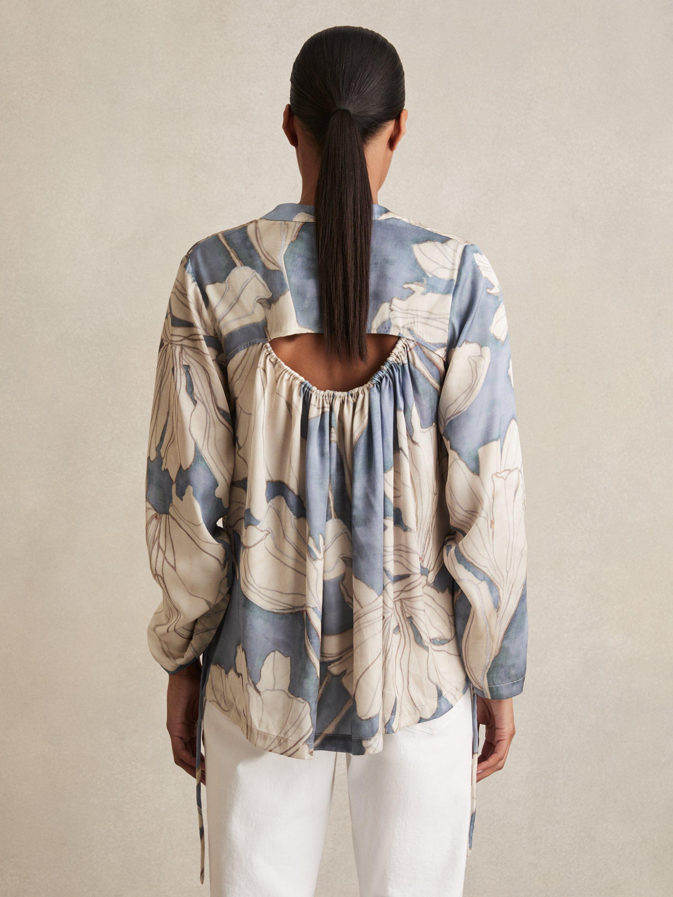 Product image 2 of 5, which shows Reiss Gigi Floral Shirt, Blue, 6