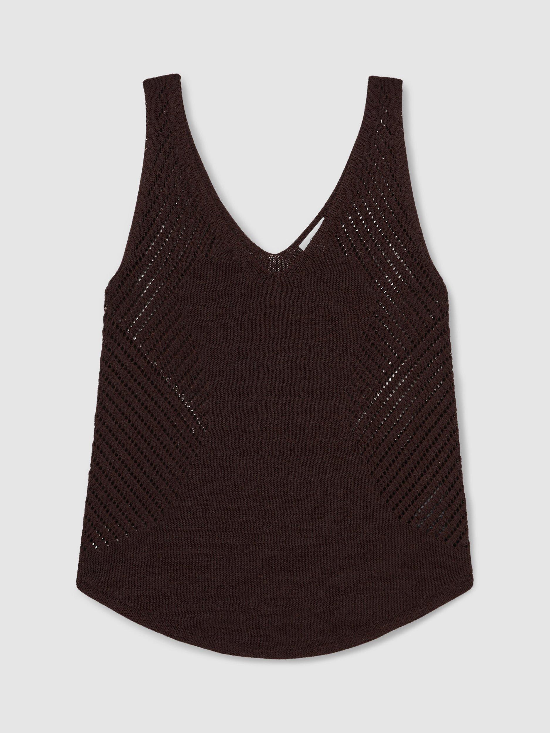 Product image 3 of 5, which shows Reiss Helena Open Stitch Vest, Chocolate Brown, XS