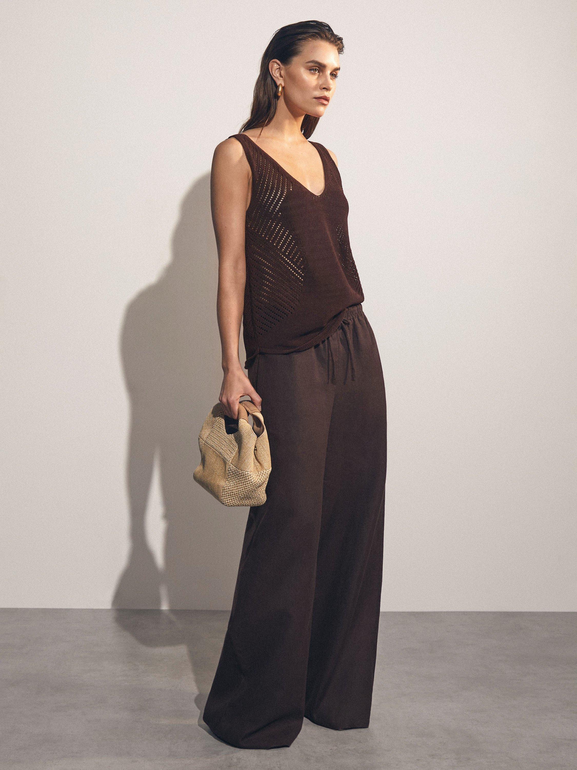 Product image 4 of 5, which shows Reiss Helena Open Stitch Vest, Chocolate Brown, XS