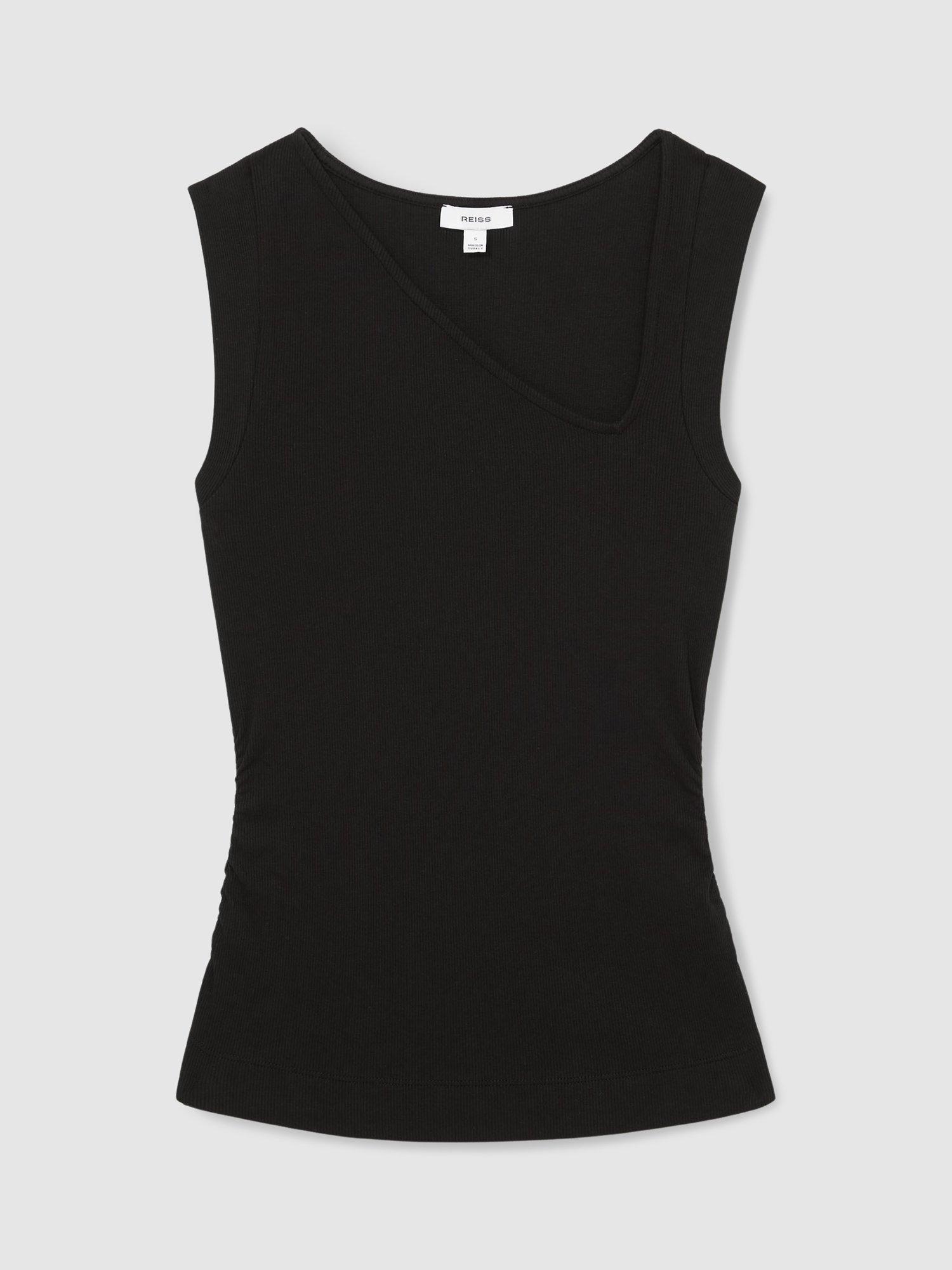 Product image 3 of 5, which shows Reiss Jody Stretch-Cotton Ribbed Asymmetric Vest, Black, XS