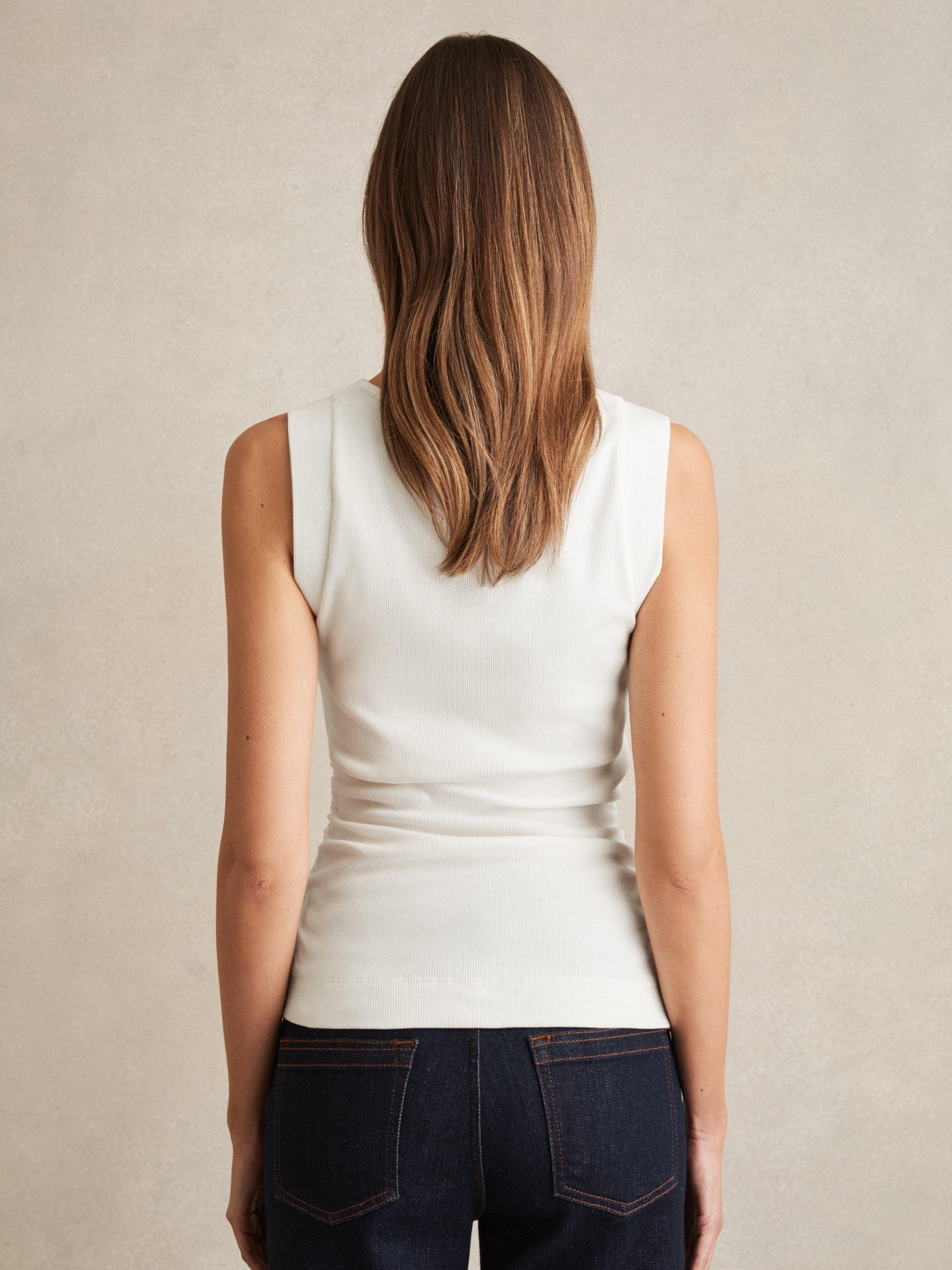 Product image 2 of 5, which shows Reiss Jody Stretch-Cotton Ribbed Asymmetric Vest, White, XS