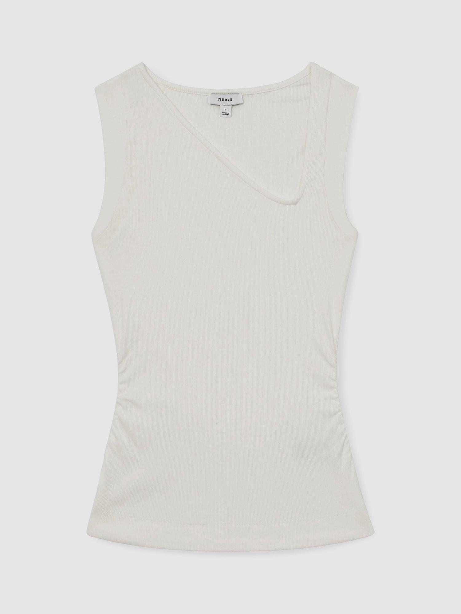 Product image 3 of 5, which shows Reiss Jody Stretch-Cotton Ribbed Asymmetric Vest, White, XS