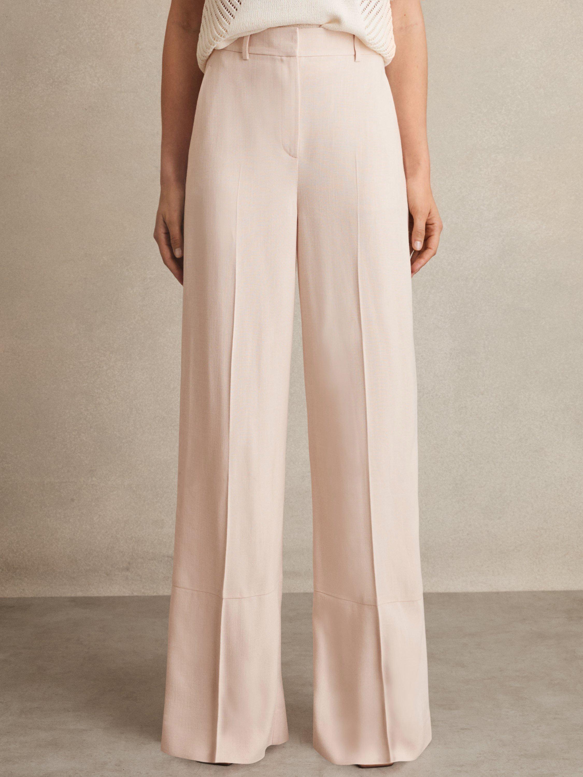 Product image 1 of 5, which shows Reiss Darcie Wide Leg Trousers, Pink, 6R
