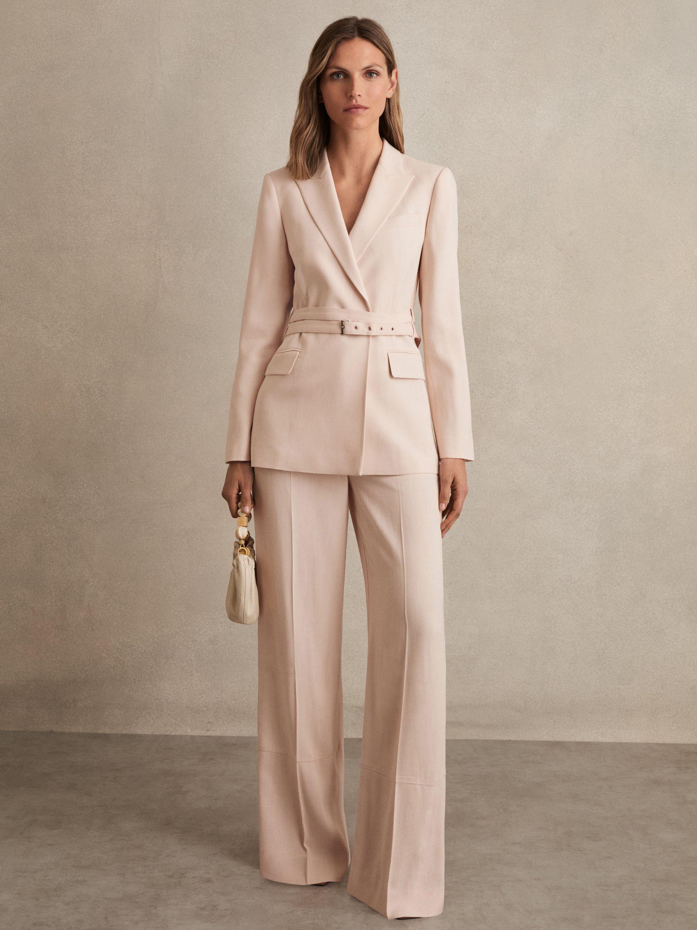Product image 3 of 7, which shows Reiss Petite Darcie Wide Leg Trousers, Pink, 6Pt