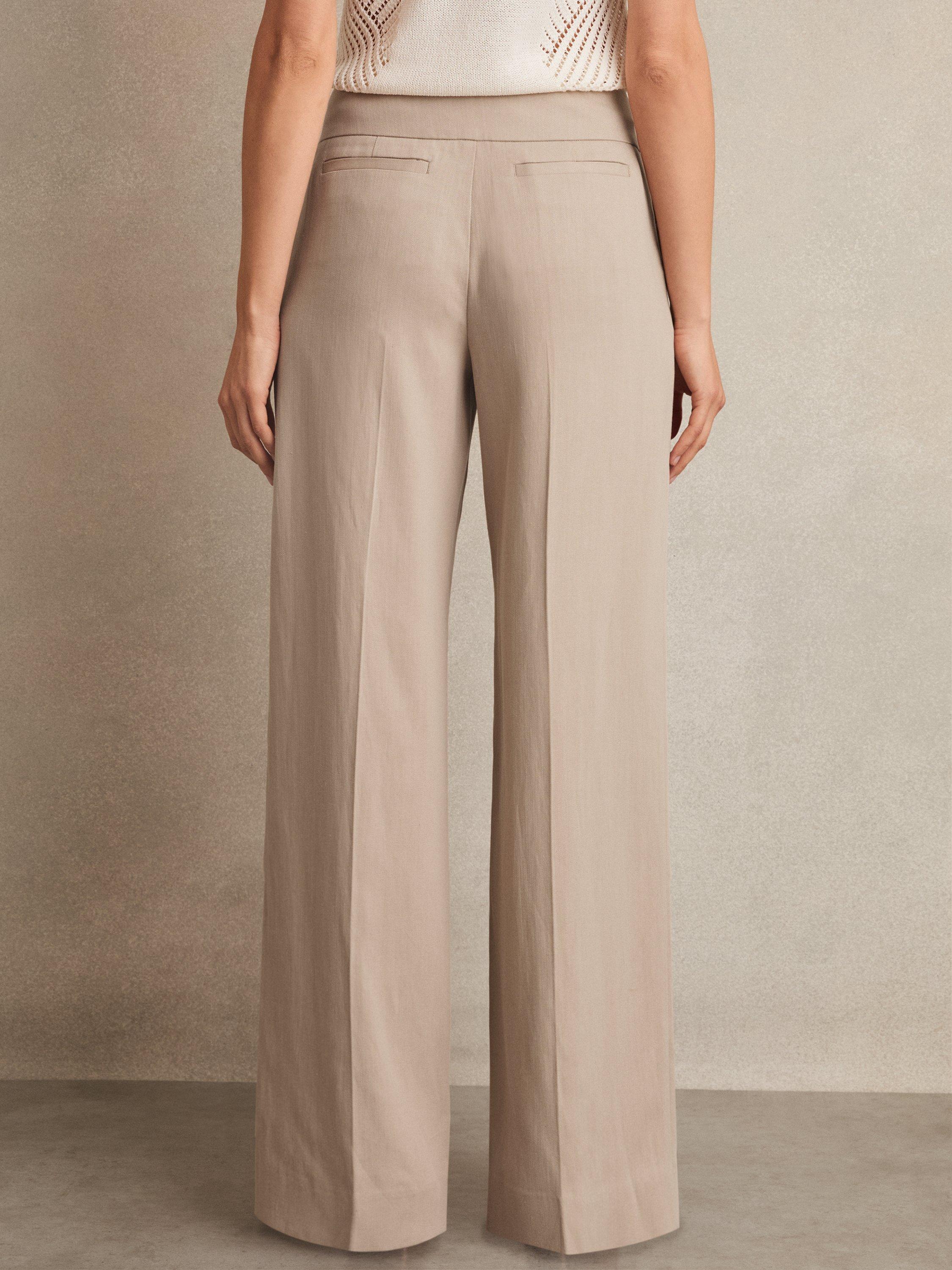 Product image 5 of 5, which shows Reiss Delilah Lyocell-Linen Wide-Leg Trousers, Neutral, 6R