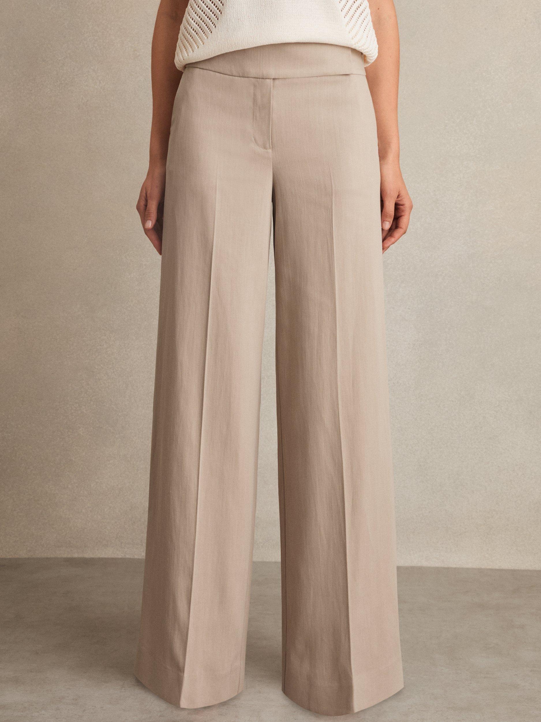 Product image 1 of 5, which shows Reiss Petite Delilah Lyocell-Linen Wide-Leg Trousers, Neutral, 6Pt