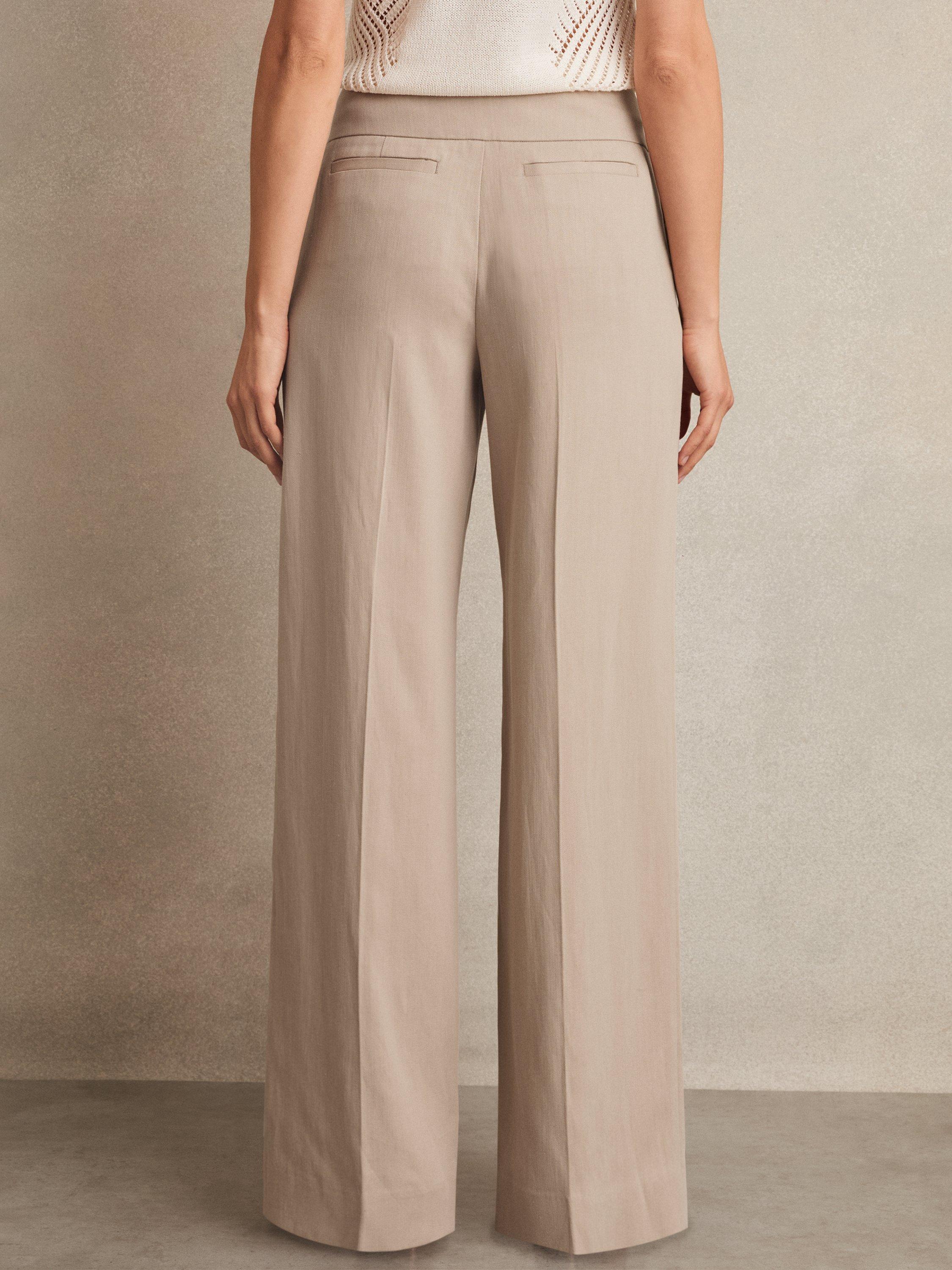 Product image 5 of 5, which shows Reiss Petite Delilah Lyocell-Linen Wide-Leg Trousers, Neutral, 6Pt